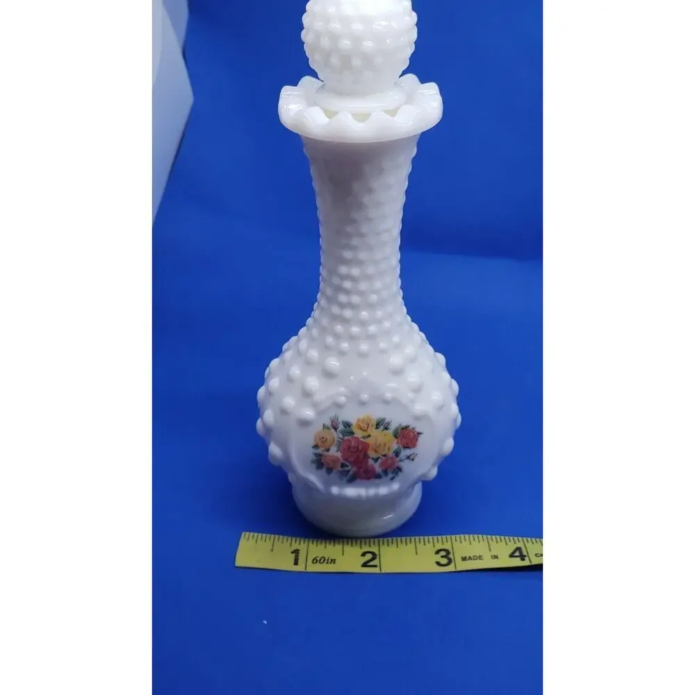 Vintage Perfume Bottle Milk Glass Hobnail Bud Vase Roses Collectible Empty Avon